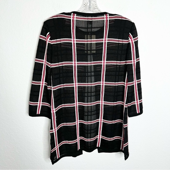 Ming Wang XS Black Red Plaid 3/4 Cardigan Knit Lightweight Jacket Top W - Picture 3 of 12